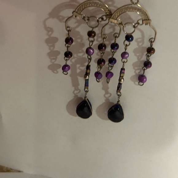Boho Chic Silver and Purple Dangle Earrings - Picture 12 of 12